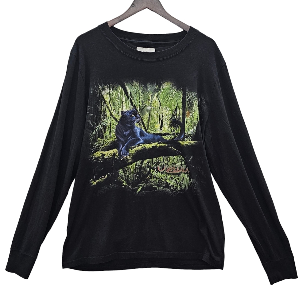 Ovadia and Sons T-Shirt Men' Size Large Black Panther Long Sleeve Graphic Print